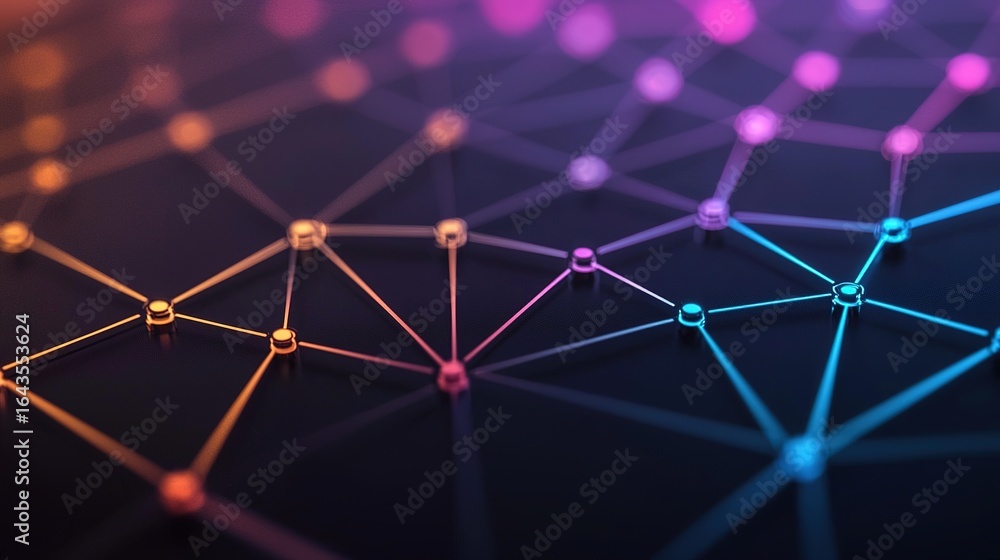 Aufkleber a vibrant, abstract network design featuring interconnected nodes and lines, showcasing a blend of c