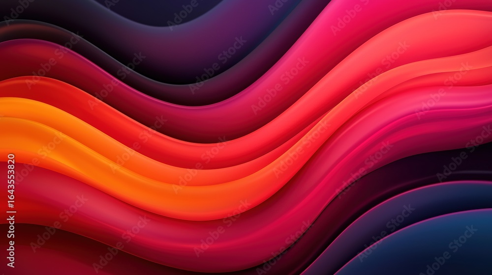 Poster a vibrant abstract design with flowing waves of red, pink, and orange hues creating a dynamic visual