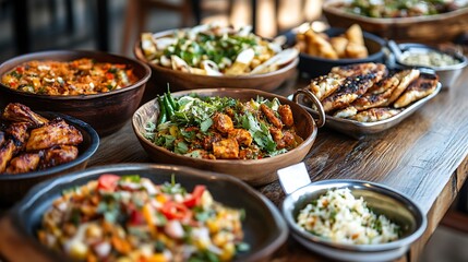 Obraz premium A selection of dishes are served at a restaurant