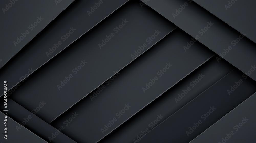 Poster a sleek, modern abstract design featuring interlocking black layers with subtle shadows, creating de