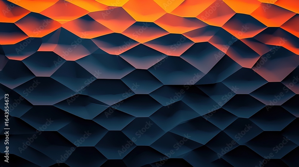Aufkleber a vibrant abstract pattern featuring hexagonal shapes in shades of orange, black, and blue, creating