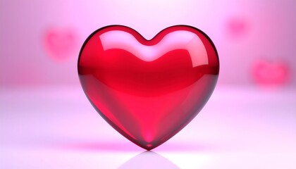 Glossy red heart on a soft pink background