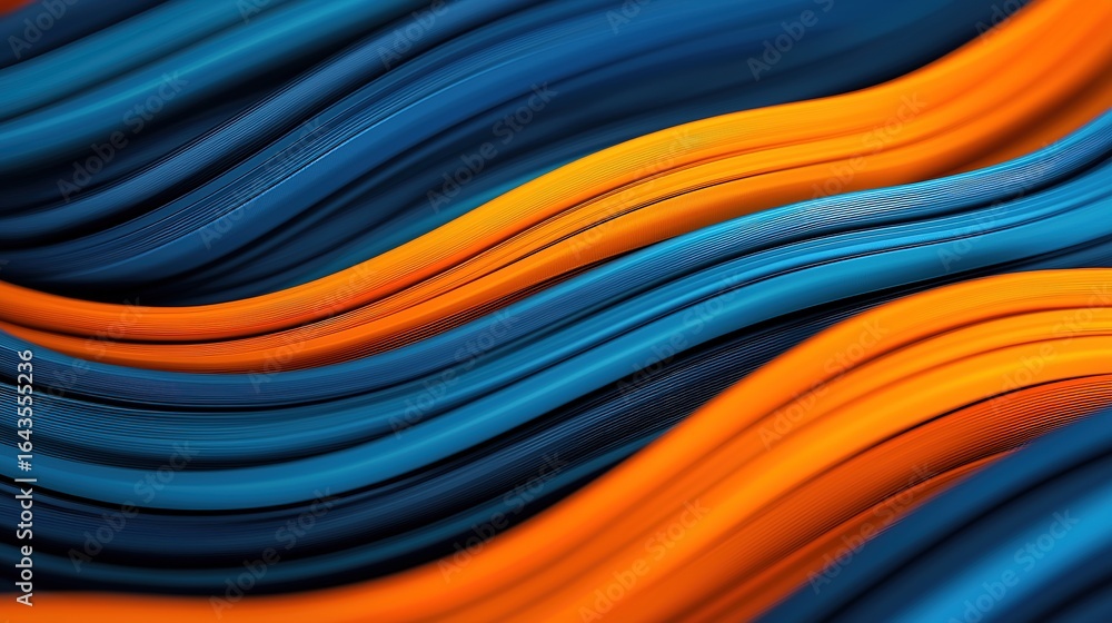 Poster a vibrant abstract design featuring flowing waves of blue and orange, creating a dynamic and energet