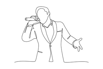simple continuous line draw of a musician is performing a song. Concert activity, music for fun, music.