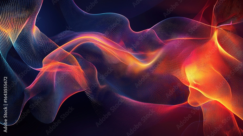 Poster a vibrant, abstract digital artwork featuring flowing waves of color and light, creating a dynamic a