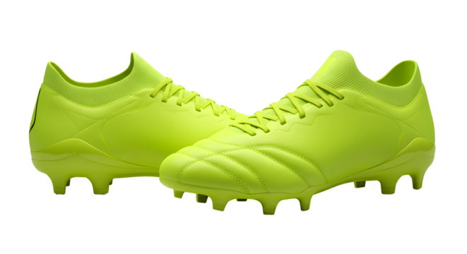 Bright yellow soccer shoes, perfect for hitting the field. A pair of cleats with laces, ready for action