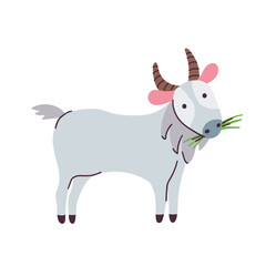 Cute happy goat, doodle, hand drawn, trendy. Goat cartoon character, isolated on white background, vector illustration for packaging design, poster, children's book, cards. Farm animal. Goat icon