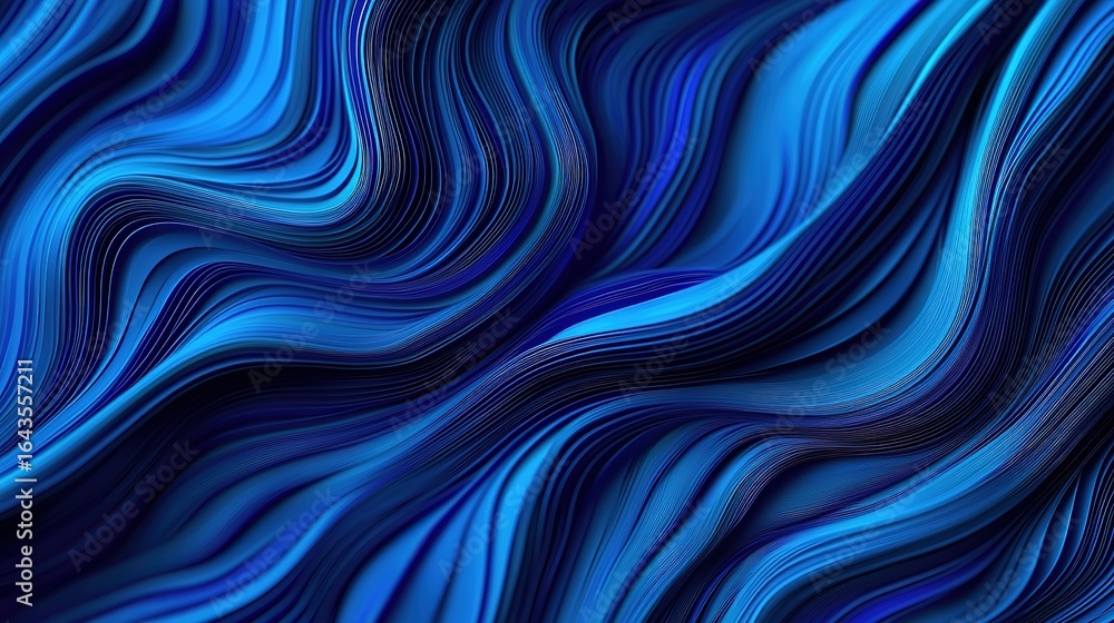 Poster an abstract image featuring flowing blue lines that create a sense of movement and depth, evoking a 