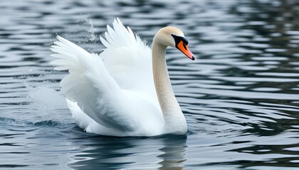 Obraz premium Swan's Grace A swan gliding on water with wings creating an expl