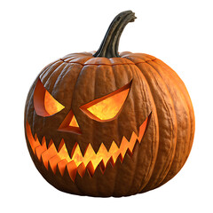Spooky halloween jack o lantern pumpkin glowing brightly scary festive on transparent background 3d