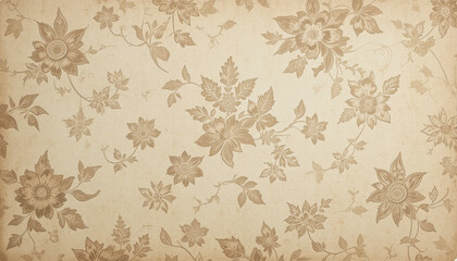Floral pattern wallpaper with beige flowers and leaves on a light beige background surface design element