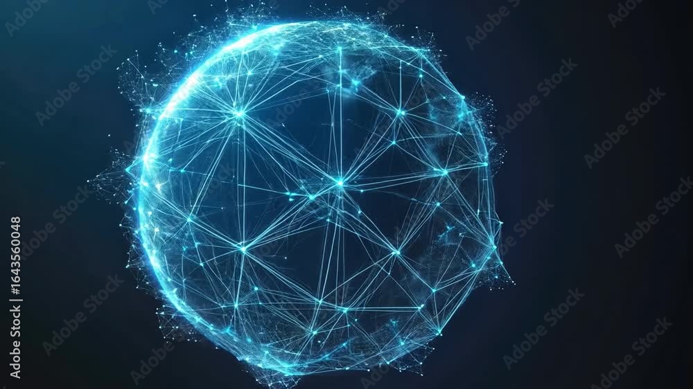 Poster futuristic digital globe network of blue lines and nodes showcasing global connectivity and technolo
