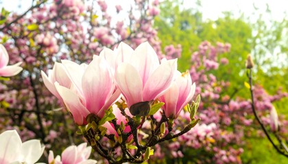 Obraz premium Delicate pink magnolia blossoms in spring