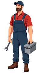Handyman Man Holding Wrench Tool Box