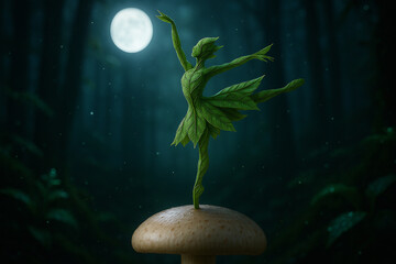Beautiful Landscapes of Moonlit Leaf Ballerina on Mushroom Stage
