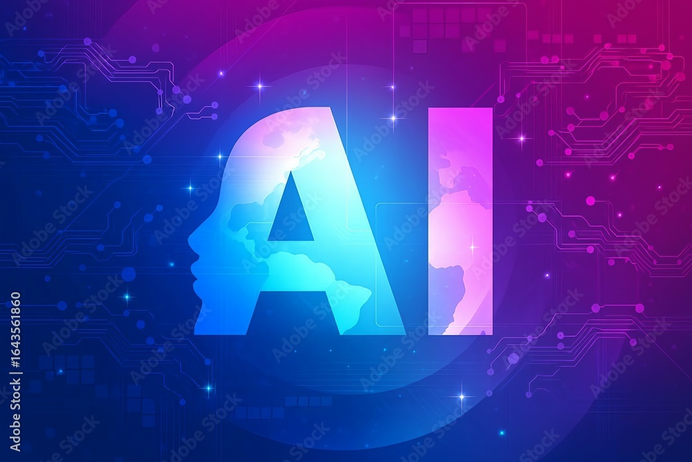 Aufkleber artificial intelligence concept with futuristic human head and digital network