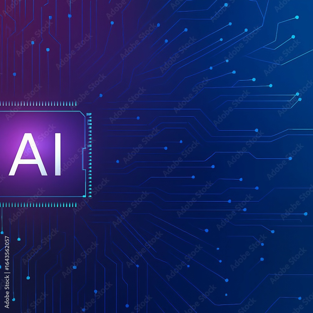Poster artificial intelligence ai chip with digital network background