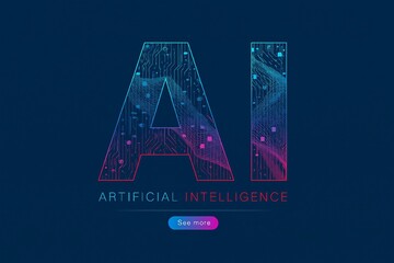 Artificial intelligence ai text with digital circuit patterns and glowing effects