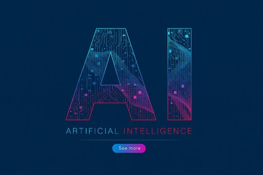 Artificial intelligence ai text with digital circuit patterns and glowing effects