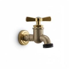 Brass garden spigot with a lever on a white background  
