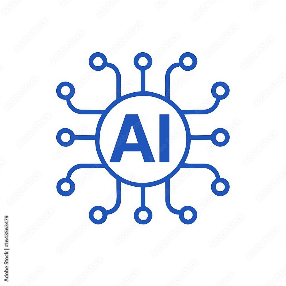 Poster artificial intelligence chip with connected nodes representing network and technology