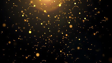 Golden confetti frozen in motion against dark background, celebrating energy and sparkle.