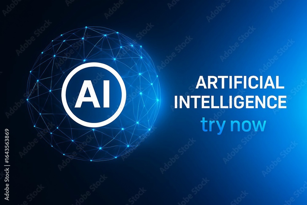 Poster futuristic artificial intelligence globe with ai symbol and text