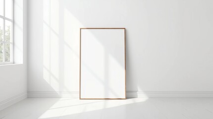 White Vertical poster Frame Mockup standing in white room