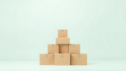 Minimalist cardboard boxes arranged in a pyramid, representing modern shopping concepts.