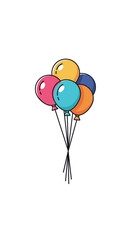 A bunch of brightly colored balloons floating upwards against a white background