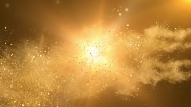 Dynamic Golden Ticket Soaring with Shimmering Gold Dust and Radiant Light Flares.