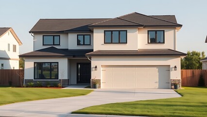 A contemporary suburban home with clean lines, representing modern living and tranquility.