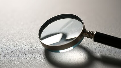 A magnifying glass resting on a textured surface, creating intriguing light refractions and patterns.