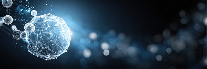 Abstract digital sphere with interconnected lines and light bokeh