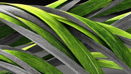 Abstract interwoven green and grey leaves