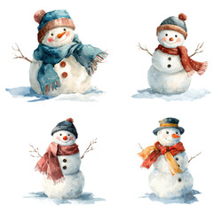 Set of snowman Watercolor clipart