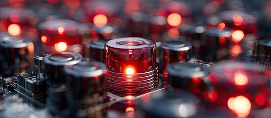 Close-up of glowing red components on a circuit board