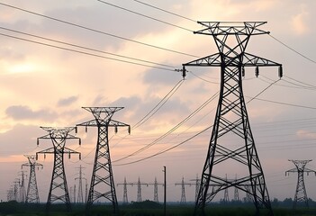 Power Transmission Depict high voltage power lines carrying elec