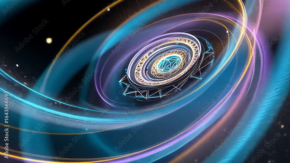 Poster futuristic digital vortex with abstract neon geometric patterns and light trails