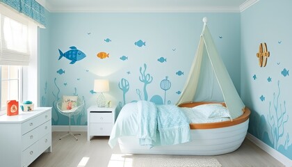 Under the Sea Soft blues and whites wall decals of fish and cora