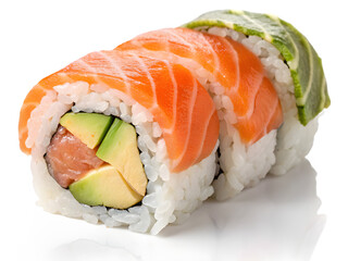 Delicious salmon avocado sushi roll with fresh ingredients