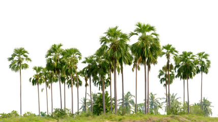 cluster of palm trees on a grassy hill isolated on white background