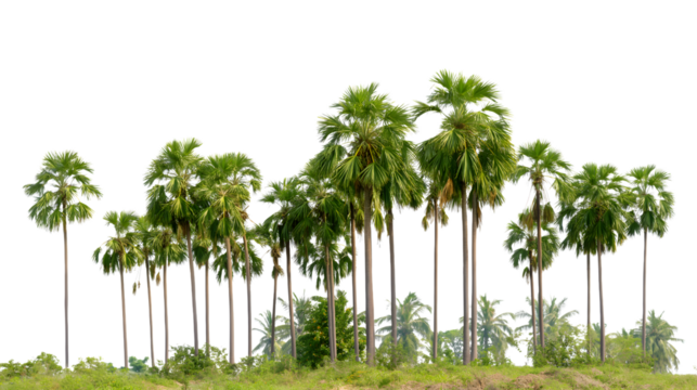 cluster of palm trees on a grassy hill isolated on white background