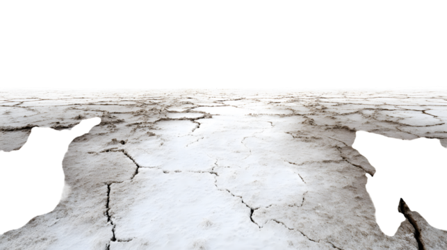 Cracked earth stretching towards the horizon isolated on white background
