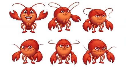 Cartoon crayfish characters in various poses