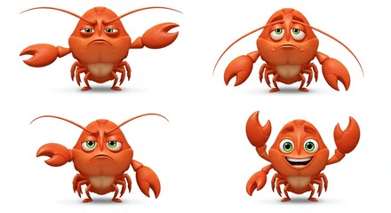 Cartoon lobster characters with different emotions