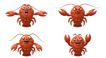 Cartoon lobster expressions set