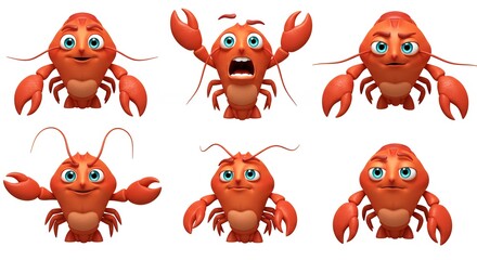 Cartoon lobster expressions set