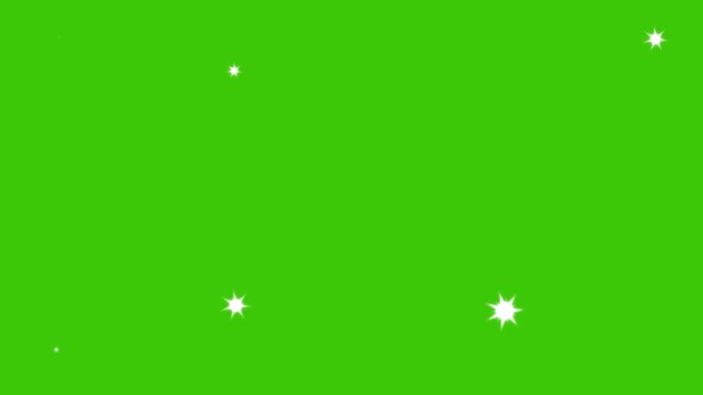 Twinkle star glitter sparkle animation, doodles style stars Blinking retro vector stars, glitter on green screen background, night sky. Glowing stars sparkle on transparent background. 4K animation