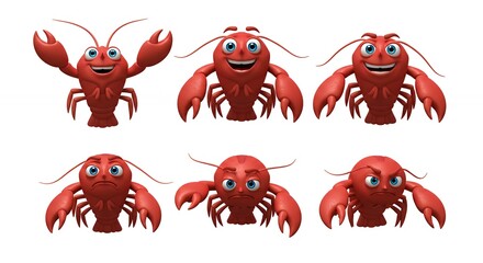 Cartoon lobster illustrations with different expressions